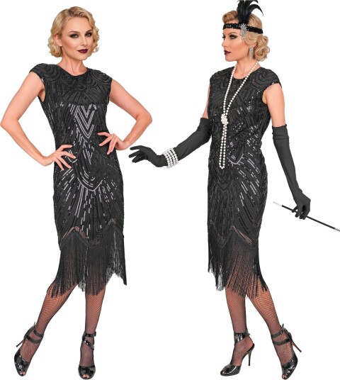 Deluxe Roaring 20's Gatsby Flapper Luksus Svart Flapperkjole til Dame XX-Large Voksenkostyme 15920