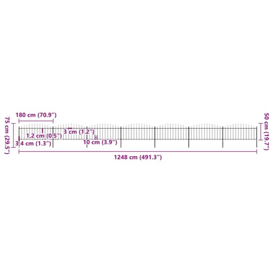 vidaXL Hagegjerde med spydtopp stål 0,5 0,75x11,9 m svart vidaXL Hagegjerde med spydtopp stål 0,5 0,75x11,9 m svart