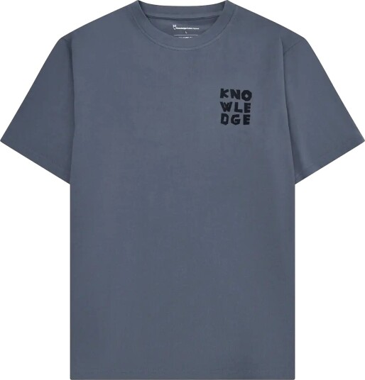 Knowledge Cotton Apparel Chest Print T Shirt Blue L