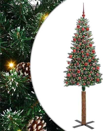  Slim juletre Grønn og hvit 180 cm PVC og Massivt Furu tre