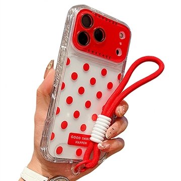 iPhone 17 Pro PC / TPU deksel med linsefilm og stropp   Polka Dot   Rød