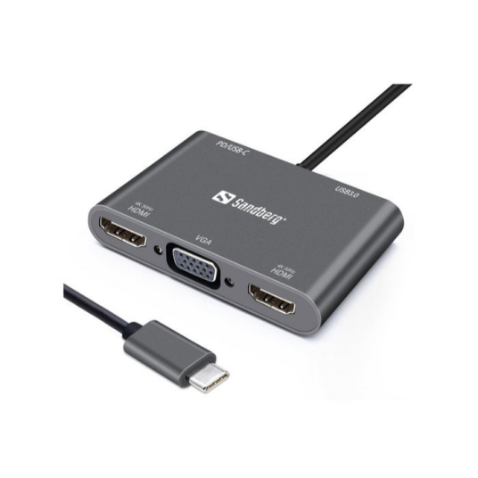 Sandberg USB C Dock 2xHDMI+1xVGA+USB+PD 1 Stykk SEN 136 35 Sandberg USB C Dock 2xHDMI+1xVGA+USB+PD 1 Stykk SEN 136 35