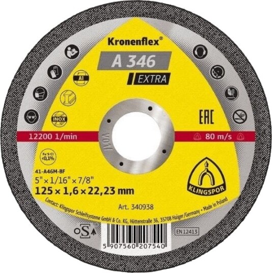 Klingspor Metallskjæreskive 125 Mm X 1,6 Mm X 22,2 Mm (340938)