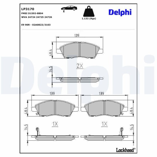 Bremseklosser DELPHI LP3170 Bremseklosser DELPHI LP3170