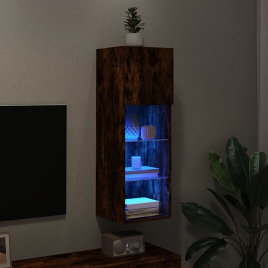 vidaXL TV-benk med LED-lys røkt eik 30,5x30x90 cm 8721012255937 vidaXL TV-benk med LED-lys røkt eik 30,5x30x90 cm 8721012255937