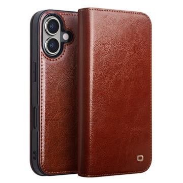 iPhone 16 Qialino Classic Lommebok-deksel I Lær Mørkebrun