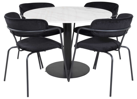Venture Design Estelle & Arrow spisegruppe Hvit/svart 4 st stoler & bord 106 cm
