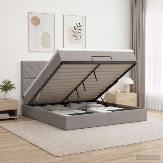 vidaXL Ottoman seng med madrass Gråbrun 140 x 190 cm Stoff