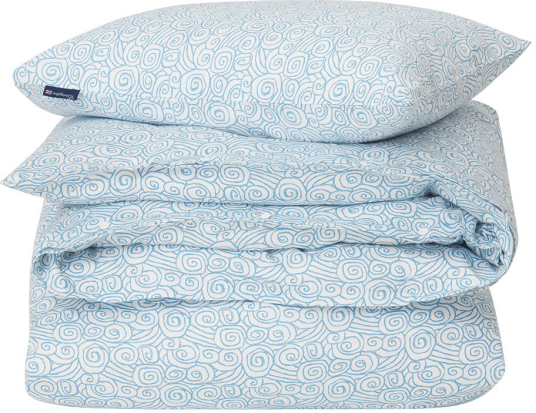 Lexington Wave Printed Cotton Sateen sengetøy sett White blue 2 putetrekk