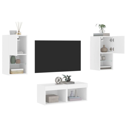 vidaXL Vegghengte TV-benker med LED 4 stk hvit 8721012469846