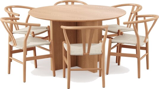 Edda spisegruppe rund 130 cm eik med 6 Dastoori spisestoler Eik