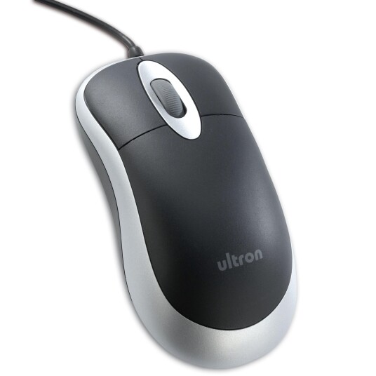 Ultron UM-100 Kablet Optisk Mus 800 dpi Ergonomisk Svart/Sølv