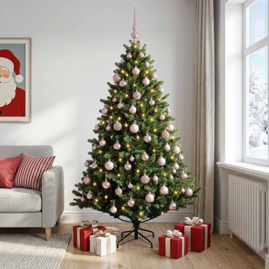 vidaXL Kunstig juletre med kuler 240 cm 300 LED-lys Varmhvit