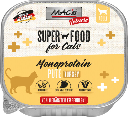 Mac'S Vetcare Super Food For Cats Monoprotein Kalkun 100G Våtfôr