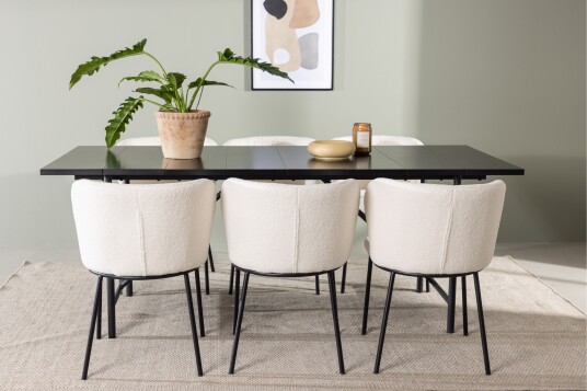 Venture Home Astrid Matgruppe 200 cm Rektangulær med 6 Edina Stoler Svart