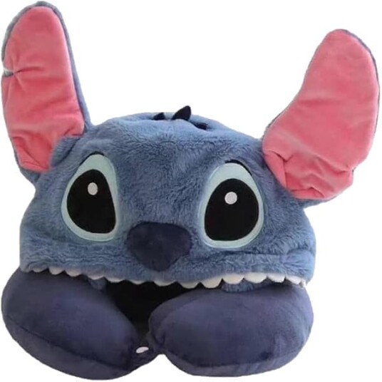 U-formet nakkepute for reise, tegneserie Stitch reisepute for barn med hette, sovepute for fly