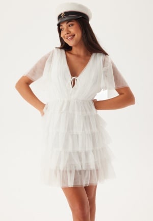 Bubbleroom Occasion Deep V-neck Tulle Dress  White 42
