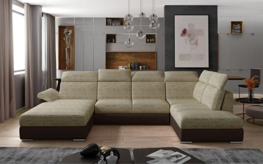 Seksjon Eltap Evanell 336x211x102 cm Berlin 03 Soft 66 Beige Mørkebrun Venstre