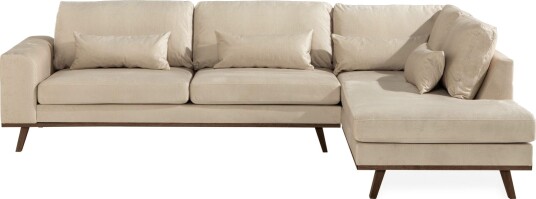 Copenhagen 4 seters Høyrevendt L formet Sjeselongsofa i Fløyel Beige
