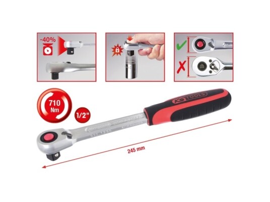 Ks Tools 1/2" Vendbar Skralle i Kromvanadiumstål - 72 Tenner, Din 3120 Ks Tools 1/2" Vendbar Skralle i Kromvanadiumstål - 72 Tenner, Din 3120
