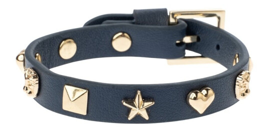 DARK Leather Sign Stud Bracelet Navy Blue
