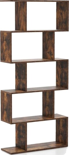 Bokhylle i tre med 5 etasjer og veltesikring S formet design