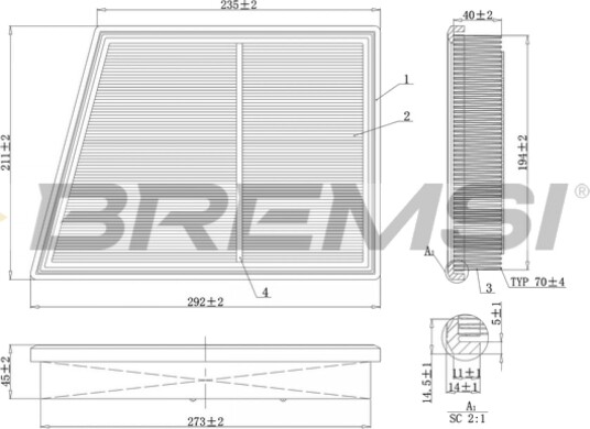 Luftfilter BREMSI FA1168 Luftfilter BREMSI FA1168