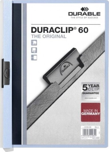 Durable Duraclip 60   Klipsfil   For A4 210 X 297 Mm   Kapasitet: 60 Ark   Blå Med Transparent Frontdeksel
