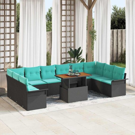 vidaXL Hagesofa Set 9 stk. Svart Poly rattan