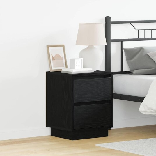  sengebord med LED lys 2 stk svart 39x34,5x50 cm