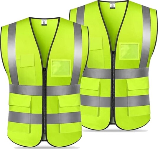 Sikkerhetsvest (2-pakning) Refleksvest Med 5 Lommer Og Glidelås Foran Høy Synlighet Arbeidsvest For Løping Sykling Motorsykkel Gåing Og Arbeid