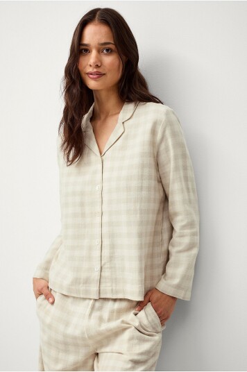 Ellos Home Pysjamasskjorte Valerie Small Check Beige