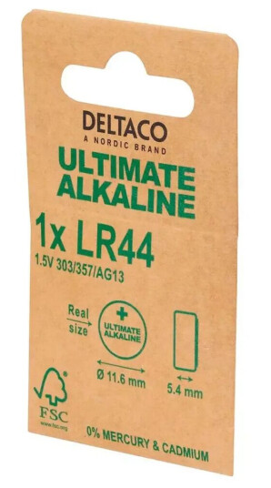 Deltaco LR44 Alkaline Knappcellebatteri - 1-pk Universelt Batteri Deltaco LR44 Alkaline Knappcellebatteri - 1-pk Universelt Batteri