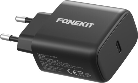 FoneKit 65W GaN PD USB-C Lader Sort for Hurtiglading