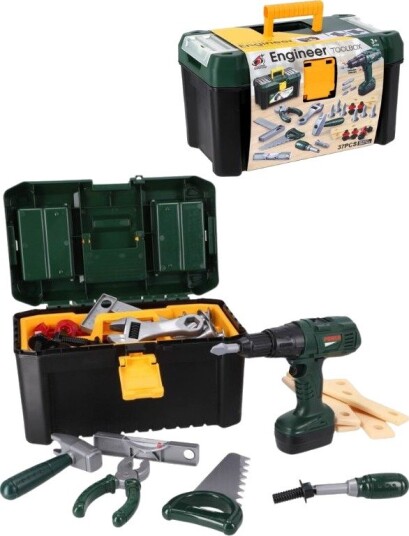 Engineer Toolbox Plastkoffert Med Batteridrevet Drill Verktøysett For Barn