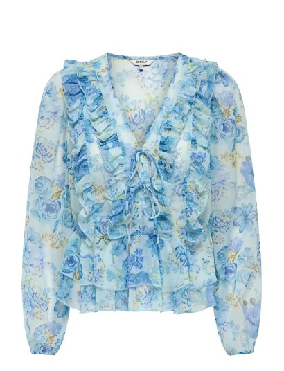 ONLY Onlvictoria Ls Frill Top Wvn Ex   Blue   XS