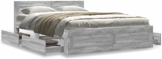 Sengeramme med hodegavl grå sonoma 135x190 cm konstruert tre 8721102856068