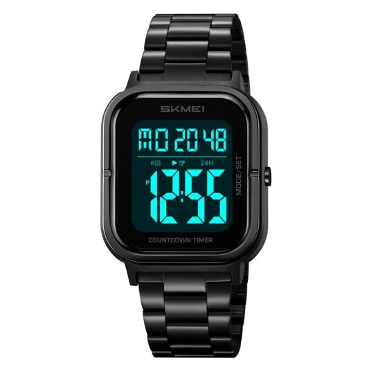 SKMEI Vanntett Digital Armbåndsur Klokkebelysning Stoppeklokke Svart + Svart + Stål