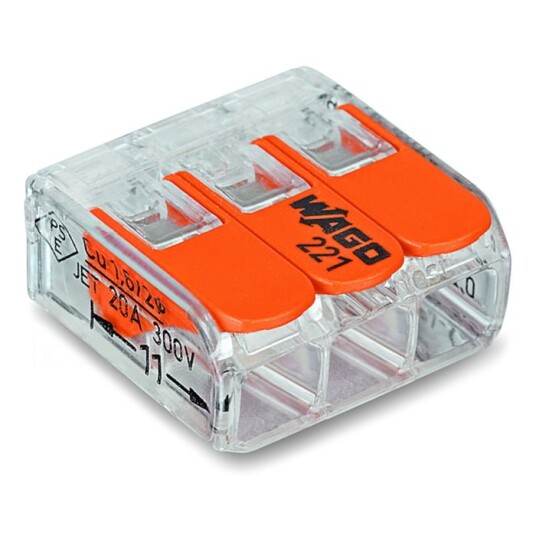 Wago Toppklemme 221-413 Med 3 Tilkoblinger 12-pk