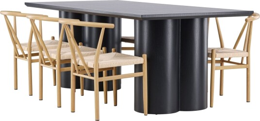 Olivia Spisegruppe 210 cm Rektangulær med 6 Alfons stoler - Sort/Beige
