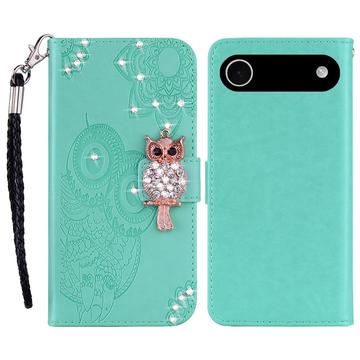 iPhone Air Ugle Rhinestone Lommebok deksel med rhinestone   Cyan