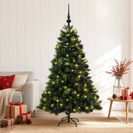 vidaXL Kunstig juletre med julekuler 120 cm 150 LED-lys Varmhvit