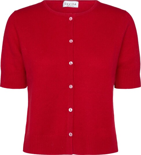Davida Cashmere Short Sleeve Boxy Cardigan - RED - M