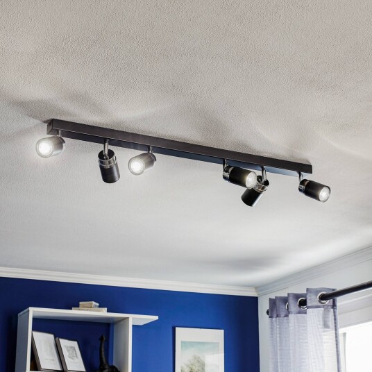 Luminex Takstrahler Rondo svart/krom seksflammet