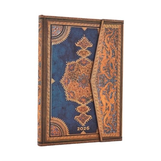 2026 Safavid Indigo (Safavid Binding Art) Midi 12 month Verso Hardcover Flexi Dayplanner 2026 (Wrap Closure)