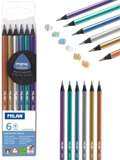 Milan Metallic Fargeblyanter 6 Stk Trekantet Svart Tre