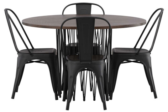 Venture Design Stone round & Tempe spisegruppe Svart/mokka 4 stoler & bord 120 cm