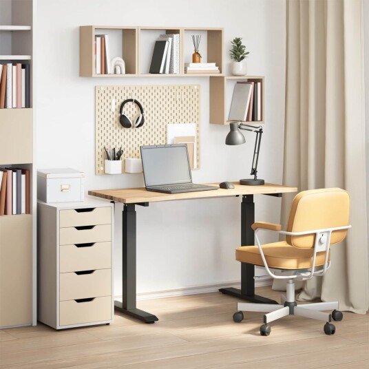 vidaXL Skrivebord Svart og naturlig 120 x 60 cm Massivt Eiketre
