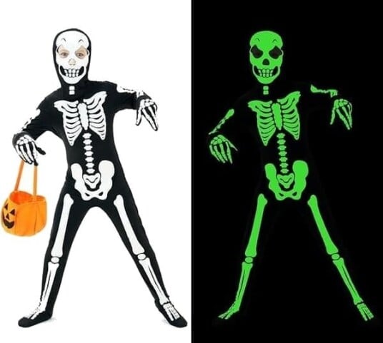Halloween Skjelettkostyme med Glitter til Barn S 110-120 cm