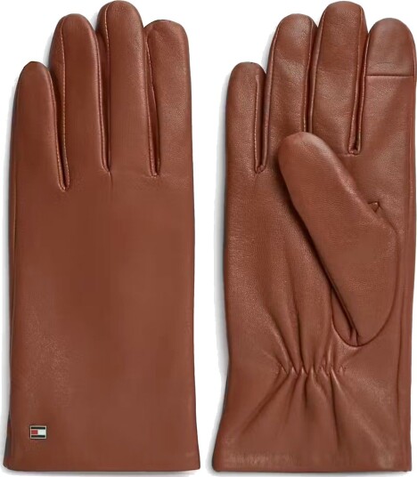 Tommy Hilfiger Essential Flag Leather Gloves   Brown   L/XL